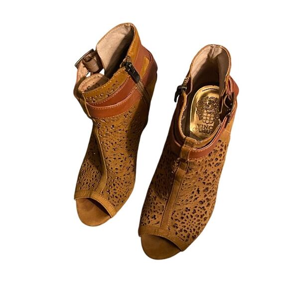 Vince Camuto Brown Cutout Peep Toe Booties Size 6 - Picture 2 of 5
